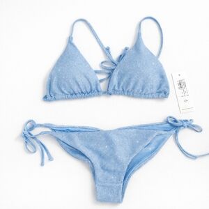 PHAX Sparkly Light Blue Shimmer Triangle Bikini Set Cheeky Tie Side NWT Size L
